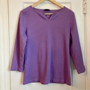 VTG Y2K Lands' End Purple Notched Neck 3/4 Sleeve Ribbed Tee Women’s Medium